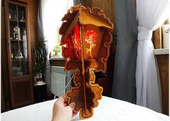 Stara Lampa /Lampka drewniana Kinkiet podświetlane Witraże z PRL