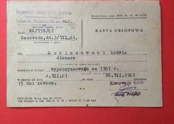 ( 1719 ) Karta Urlopowa, Orkiszewski ( 1719 ) Karta Urlopowa, Orkiszewski