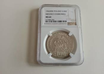 Moneta 100 zł 1966 r. MS 64. Mieszko i Dąbrówka. Srebro.
