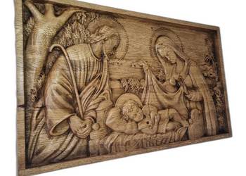 Drewniana płaskorzeźba Narodzenie Pańskie – cisza, tradycja, Święta