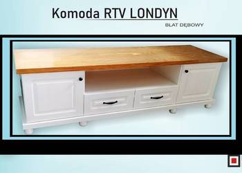 KOMODA RTV 160` LONDYN Prowansalska Biała z Blatem Dębowym Producent BEKAS