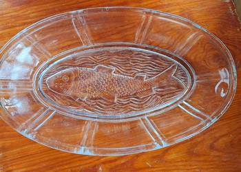 Stary Szklany Półmisek Z Motywem Ryby PRL