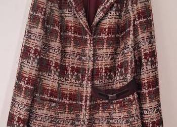 Elegancki żakiet w pepitke burgundowy tweedowy Caterina Leman 38 M