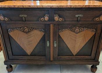 Piękna dębowa komoda,szafka art deco z marmurem -sklep Dąbrowa Górnicza