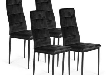 Komplet 4 krzeseł czarne krzesło welurowe do jadalni i salonu ModernHome