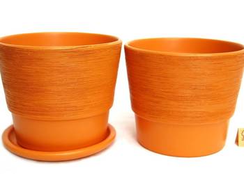 Doniczka ceramiczna z podstawką pomarańczowa 2 szt., śr. 14,5 cm
