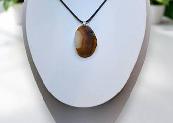 Wisior z agatem, zawieszka, naszyjnik, AGAT plaster + rzemień #565