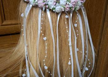 Wianuszek komunijny asymetryczny biało różowy