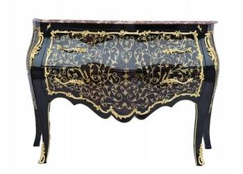 Komoda Boulle Brzuchata - Blat Marmur - Szafa Drewno + Brąz - UNIKAT