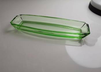 Stara zielona paterka, tacka szkło Art Deco