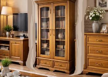 Duża Stylowa Biblioteczka  Promocja Witryna 120 ` Dąb Rustikal BEKAS