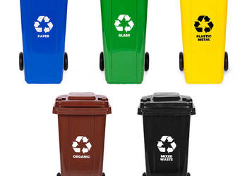 Zestaw 5 koszy na śmieci pojemniki 5x120L niebieski zielony żółty czarny b…