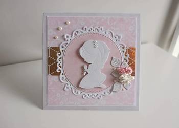 Kartka ręcznie z okazji Pierwszej Komunii Świętej handmade róż 01