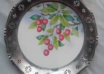 Ceramiczna patera art deco z cynowym niklowanym obrzeżem. BMF, lata 30-e.