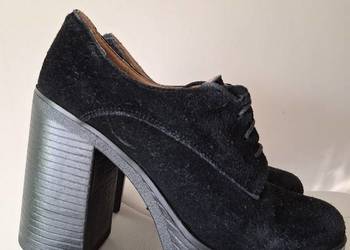 Czarne botki 40 oxfordy na platformie wysoki słupek obcas