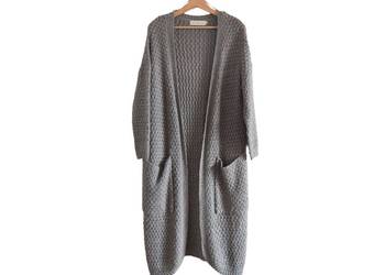 Długi kardigan z kieszeniami długi szary sweter oversize Reserved M