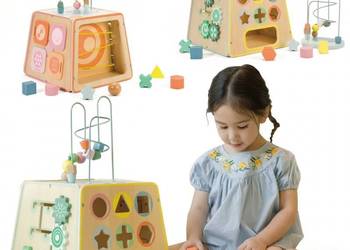 Duża kostka aktywności Montessori edukacyjna 6w1 sorter 18 m+