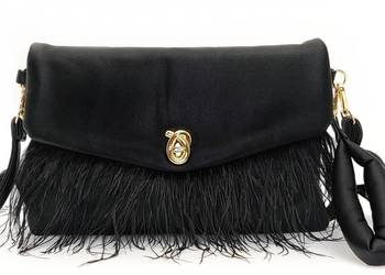 Elegancka Torebka Listonoszka Kopertówka z Piórkami Duża 2w1 Stylowa Czarna