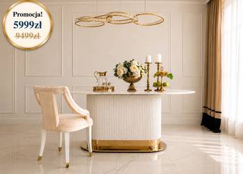 Stół ROYAL Glamour Złoty Biały Designerski - Konglomerat Marmurowy SALE