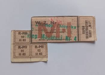 Kartka zaopatrzeniowa M-I, luty 1982 r. Oryginał z pieczątkami.