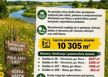 Na sprzedaż 4 działki rolne – gm. Wizna, pow. łomżyński, woj. podlaskie