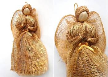 Złoty anioł ze sznurka, anioł pleciony, naturalna zawieszka Boże Narodzenie