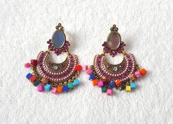 Kolczyki indyjskie duże jhumki kolorowe lusterka złoty kolor boho fairy boh Kolczyki indyjskie duże jhumki kolorowe lusterka złoty kolor boho fairy boh