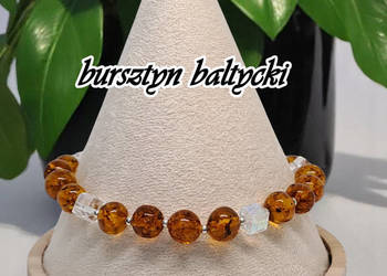 Bransoletka z bursztynu, bursztyn bałtycki kulka koniak, holo #442 Bransoletka z bursztynu, bursztyn bałtycki kulka koniak, holo #442