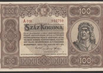 WĘGRY 100 KORON 1920 - STAN 2/3