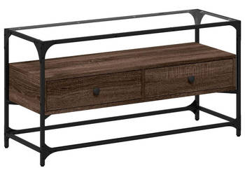 Szafka pod TV ze szklanym blatem brązowy dąb 98x35x51 cm WM-846068