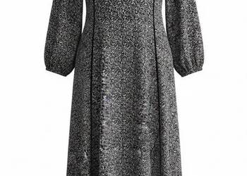 Damska sukienka czarna w kwiaty z długim rękawem Greenpoint 42/XL