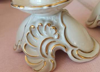 Świecznik, Syg NP. Neutettau.  Porcelana złocona, w kolorze