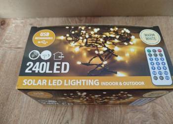 SLampki choinkowe 2w1 solarne + akumulator 240 LED ciepłe 13 programów 11m