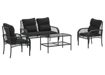 4-cz. zestaw wypoczynkowy do ogrodu poduszki czarny rattan PE WM-368727
