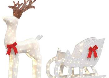 vidaXL Świąteczne renifery z saniami, 100 zimnych białych LED(SKU:4019493)