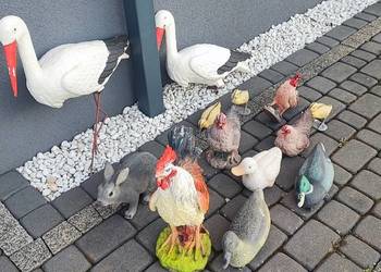 Zestaw zwierząt ogrodowych figurki, bocian, królik, kaczki kura itp