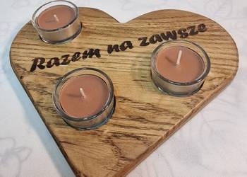 Świecznik drewniany serce z dębu z napisem „Razem na zawsze”, Dija No. 39