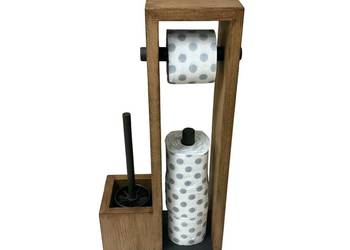 Stojak uchwyt na papier toaletowy drewniany LOFT szczotka WC zestaw eko 3w1