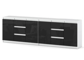 Komoda 240cm Szafka Pojemna 6 Szuflad Nowoczesna Biały Mat Czarny Połysk