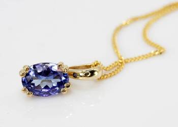 Przywieszka z tanzanitem żółte złoto, klasyczny design - dostępny komplet