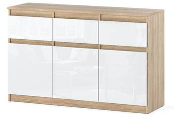 Komoda Drewniana Biała Połysk 3 Szuflady 120cm Nowoczesny Szafka Sonoma