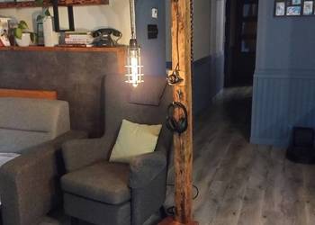 Unikatowa lampa stojąca ze starej belki rustykalna retro vintage loft