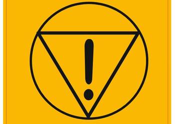 Naklejka ostrzegawcza bhp przycisk zatrzymania awaryjnego żółta