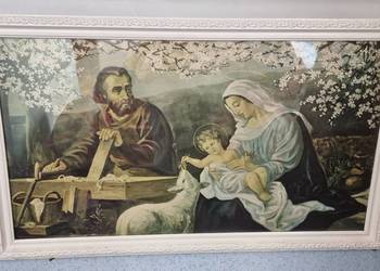 Stary Święty Obraz Maryja Józef Cieśla Dzieciątko Jezus Rama Szyba