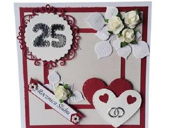 Kartki Pamiątka 25 Lecie Ślubu Obrączki W Sercu K4 Popiel  – Czerwień