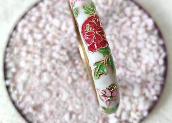 Biała bransoleta bransoletka bangla kwiaty róże wzór floral retro