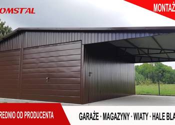 BRĄZOWY Garaż Blaszany 9x6 z ZADASZENIEM BOCZNYM - Romstal A27v6