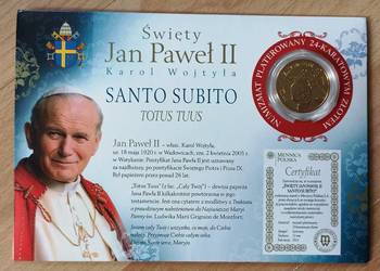 Moneta Jan Paweł II Santo Subito Złoto 24 karat CERTYFIKAT