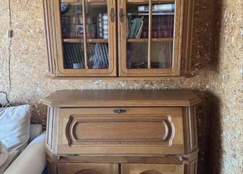 Meble dębowe lite drewno - konoda z sekretarzykiem + 3 witryny!