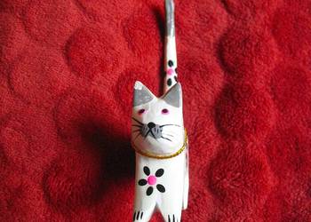 KOT - Na pierścionki - Drewno Stara rzeźba 11 x 5,5 x 2 cm Indonezja